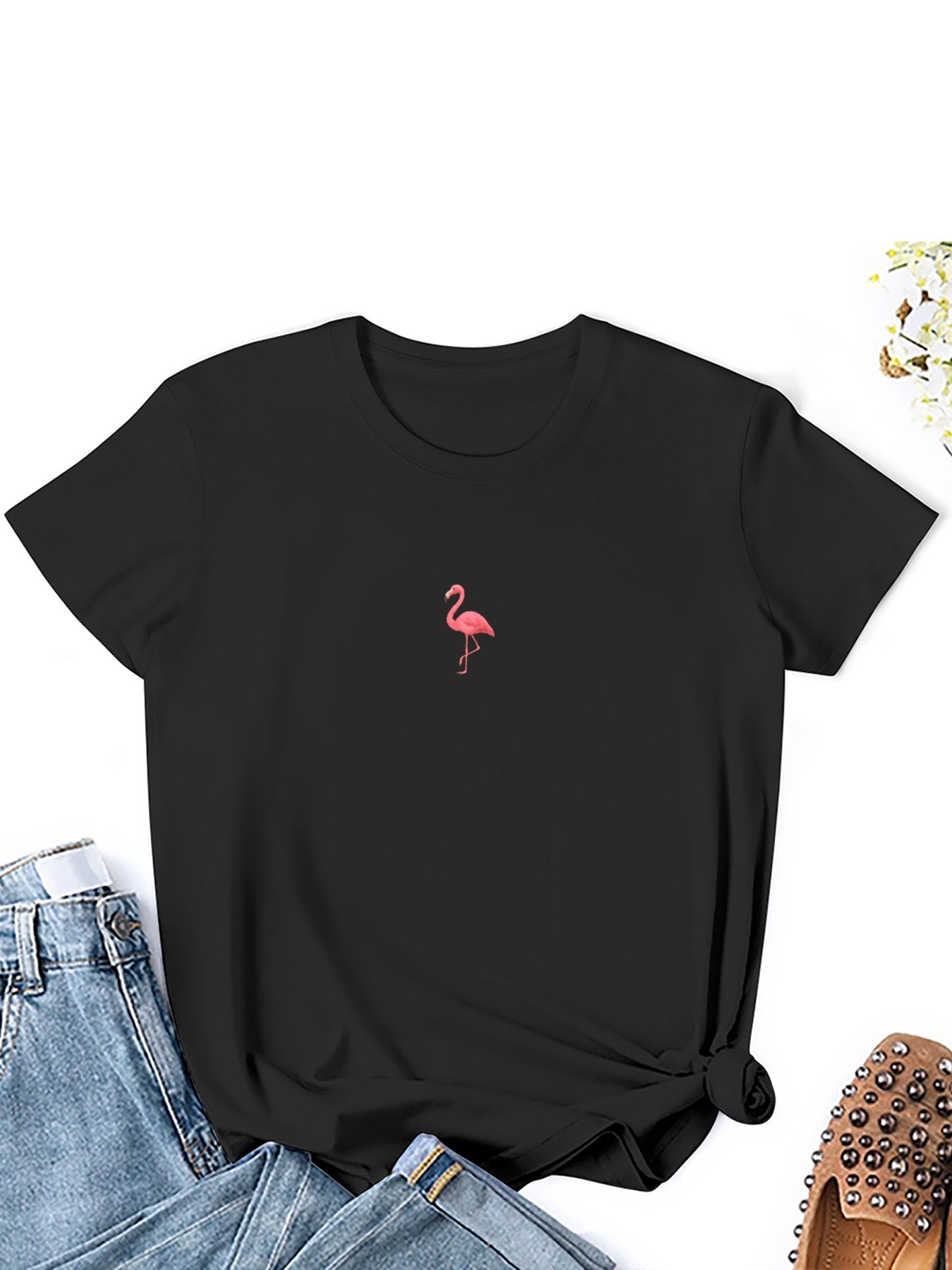 Women T - Shirt with Flamingo Emblem